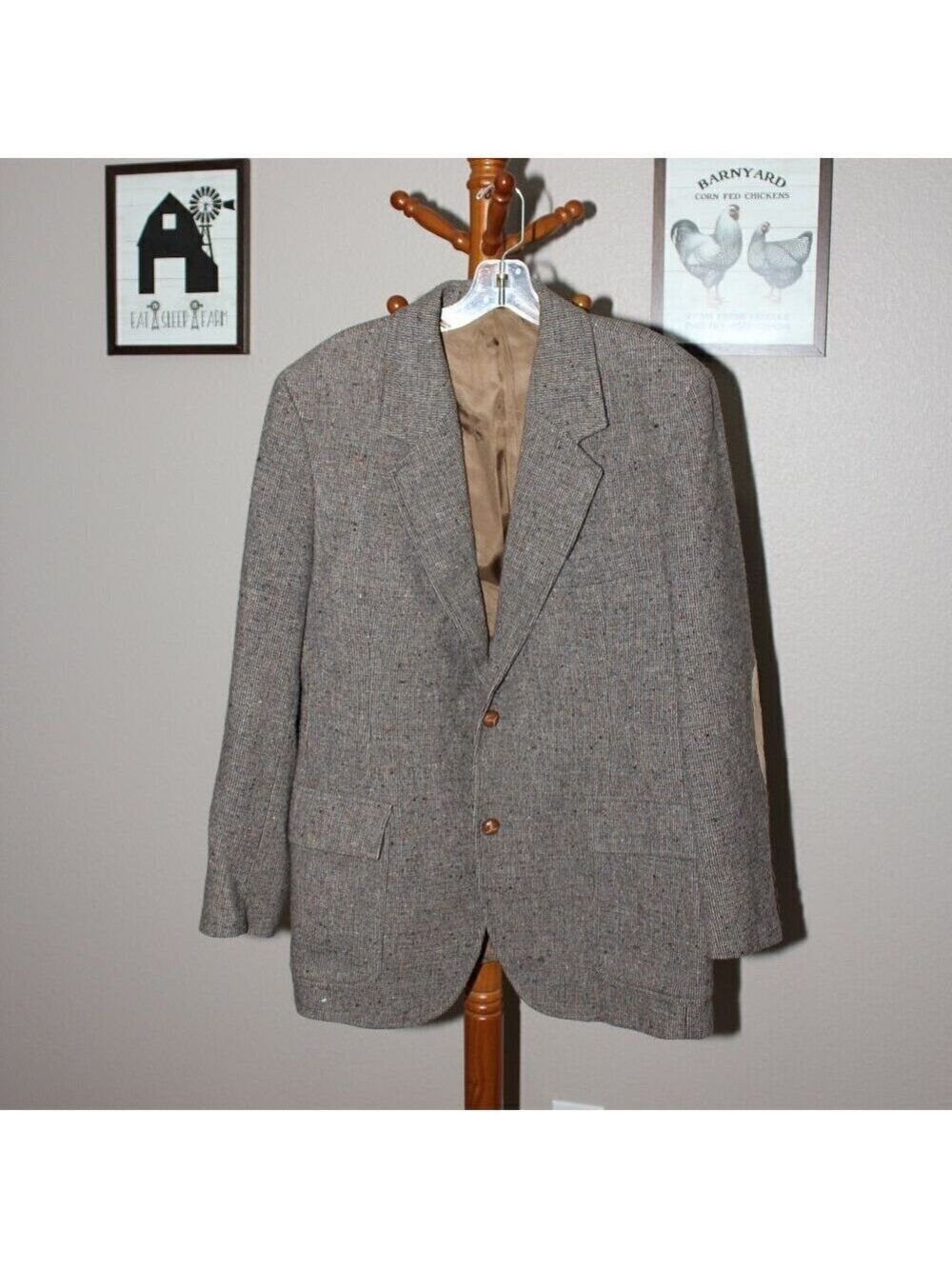 Pendleton Mens Elbow Patch Wool Tweed Brown Sport Coat Blazer Size 42